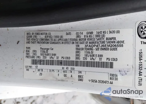 2014 Ford Fiesta S z USA, uszkodzony, nr VIN 3FADP4TJ6EM206555